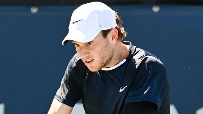 MONTREAL, QC - AUGUST 07: Jack Draper (GBR) returns the ball during a first round match at ATP National Bank Open on August 07, 2024 at IGA Stadium in Montreal, QC (Photo by David Kirouac/Icon Sportswire) (Icon Sportswire via AP Images)